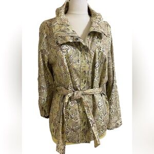 PULI Womens Animal Reptile Print Belted Jacket Tan Brown Black Green Size Medium